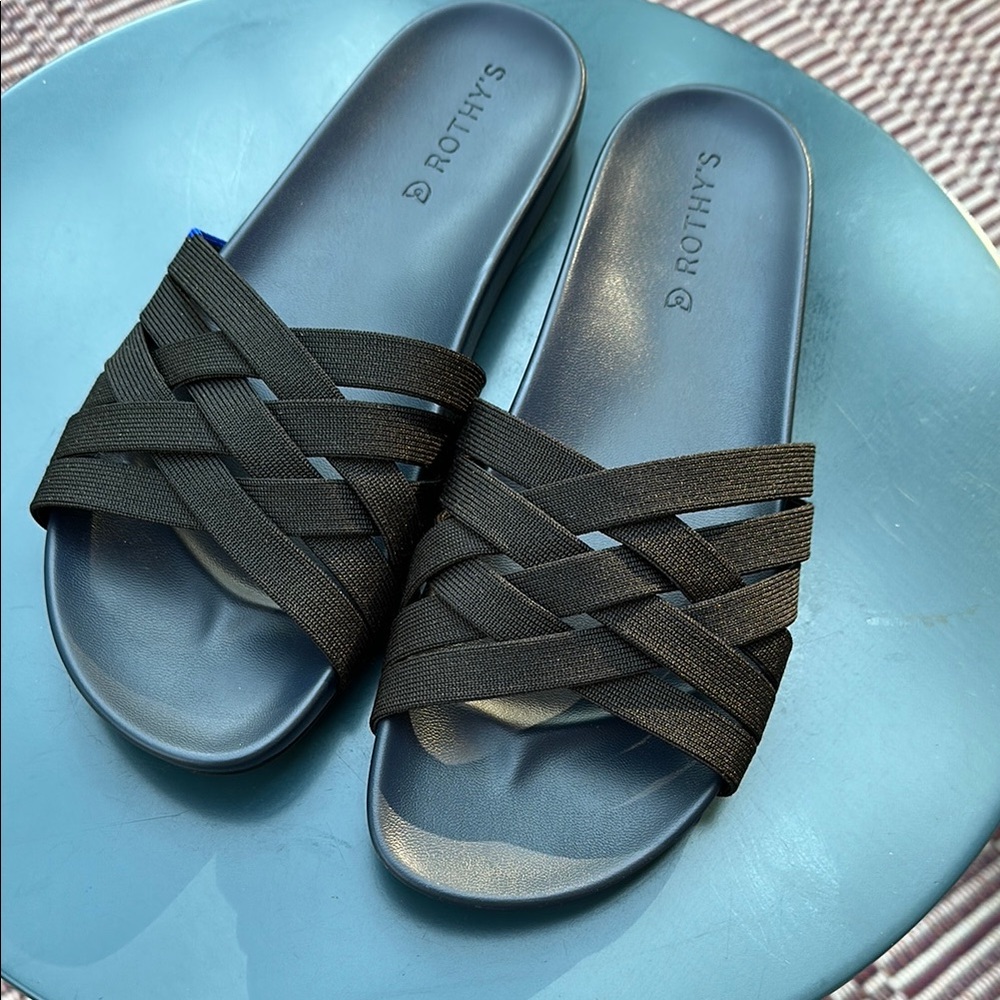 Rothy's Black Strappy Slide Sandals